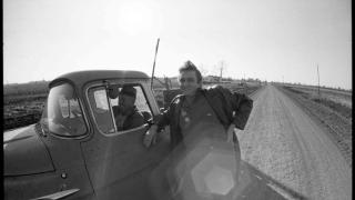 Johnny Cash on the gravel road leading to his boyhood home in Dyess in 1969.
